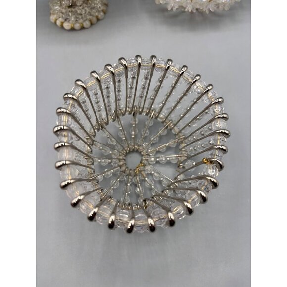 Vtg Beaded Safety Pin Art Decorative Baskets Lamp Shade Set Of 3 - Picture 8 of 8
